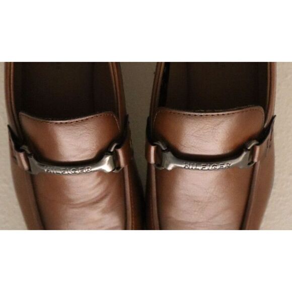 Tommy Hilfiger Men's Sz 8M Dark Natural Brown PU Leather Senner Loafers - Picture 5 of 11
